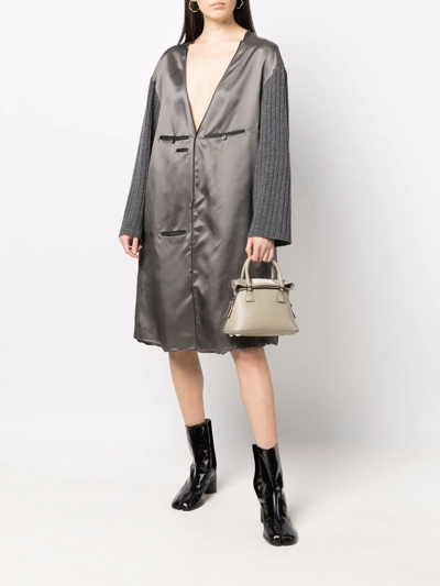 Maison Margiela V-neck Rayon Midi Dress With Rib-knit Sleeves In Grau
