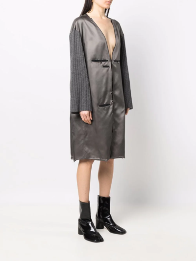 Maison Margiela V-neck Rayon Midi Dress With Rib-knit Sleeves In Grau