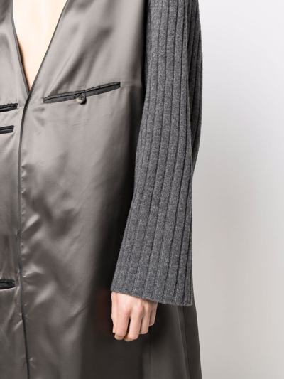 Maison Margiela V-neck Rayon Midi Dress With Rib-knit Sleeves In Grau