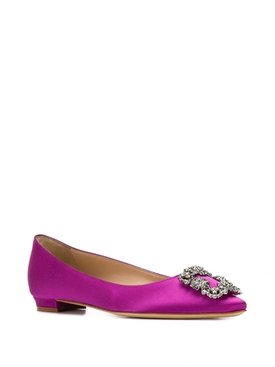 Shop Manolo Blahnik .satin Hangisiflat Ballerina Shoes In Pink