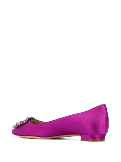 Shop Manolo Blahnik .satin Hangisiflat Ballerina Shoes In Pink