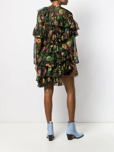 Msgm Asymmetrical Layered Ruffled Mini Dress In Black