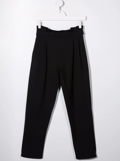 Shop Balmain Teen Pleat-detail Belted Trousers In Black
