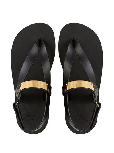 Shop Giuseppe Zanotti Metallic Detail Thong Sandals In Black
