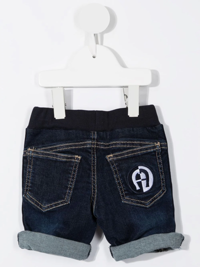 Shop Aigner Logo Tape Denim Shorts In Blue