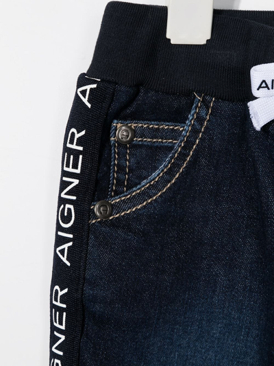 Shop Aigner Logo Tape Denim Shorts In Blue
