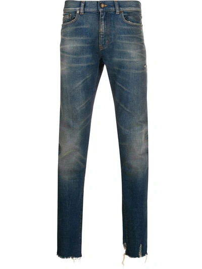 Shop Saint Laurent Stonewashed Straight Leg Jeans In Blue