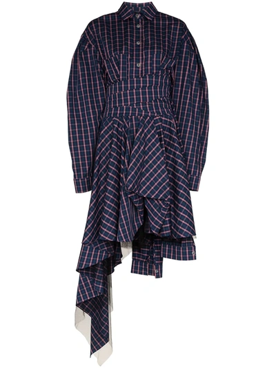 Shop Natasha Zinko Checked Asymmetric Shirt Dress In Blue