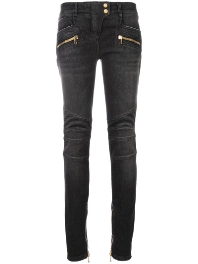 Shop Balmain Skinny Biker Jeans In Black