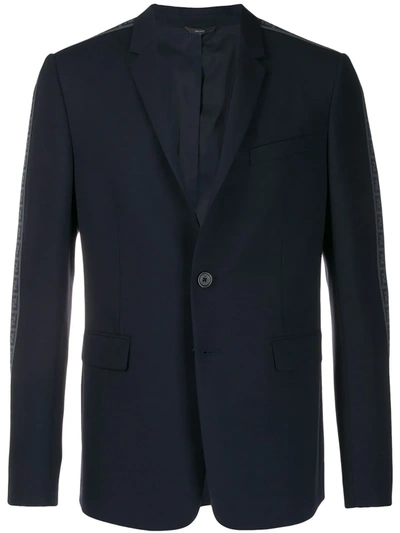 Shop Fendi Logo Trim Slim Blazer In Blue