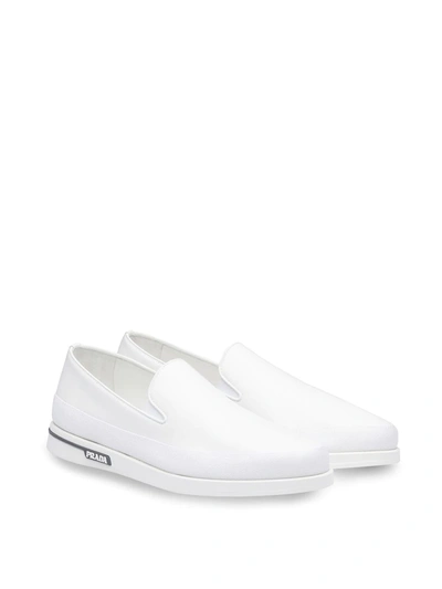 Shop Prada Leather Slip-on Sneakers In White