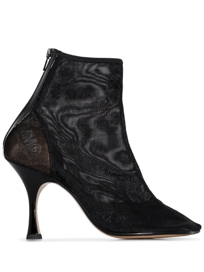 Shop Mm6 Maison Margiela Mesh Square Toe Ankle Boots In Black