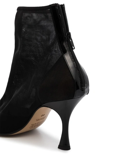 Mm6 Maison Margiela Mesh Square Toe Ankle Boots In Black
