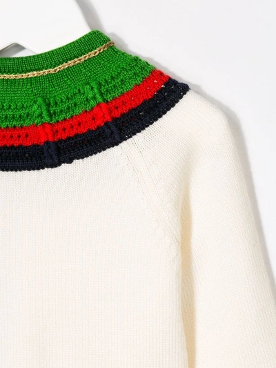 Shop Gucci Chain Detail Cardigan In Neutrals