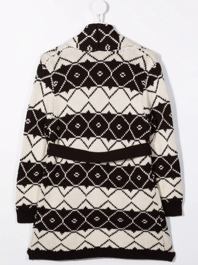 Shop Douuod Geometric-pattern Tie-waist Cardigan In Neutrals