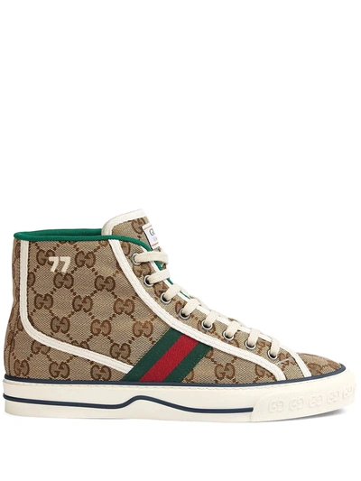 Shop Gucci Tennis 1977 High-top Sneakers In Neutrals