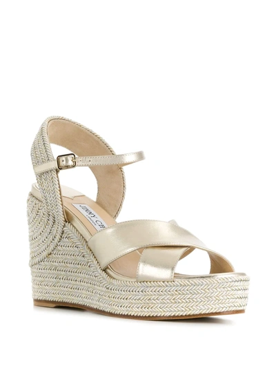 Shop Jimmy Choo Dellena 100mm Espadrille Wedges In Gold