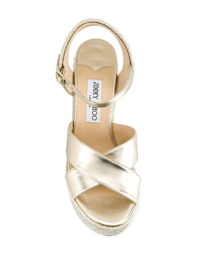 Shop Jimmy Choo Dellena 100mm Espadrille Wedges In Gold