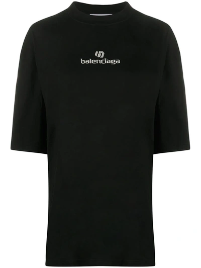 Shop Balenciaga Embroidered Logo Oversized T-shirt In Black