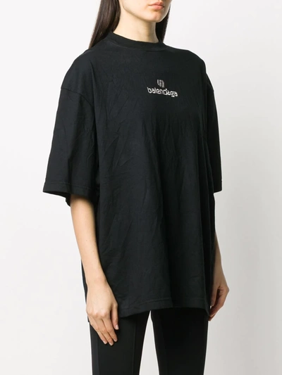 Shop Balenciaga Embroidered Logo Oversized T-shirt In Black