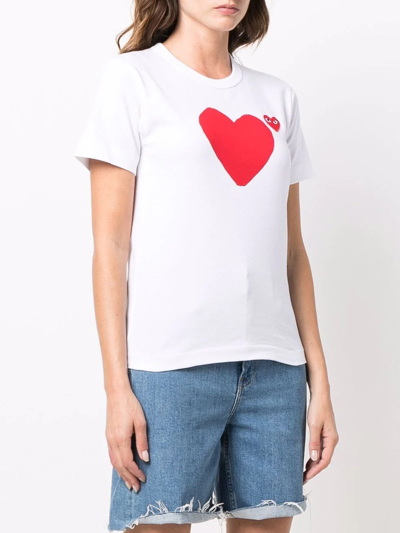 Shop Comme Des Garçons Play Signature Heart Logo-patch T-shirt In 白色