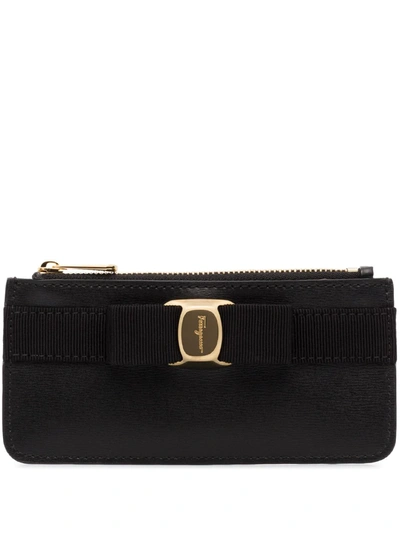 Ferragamo Black Vara Bow Long Leather Wallet In Black