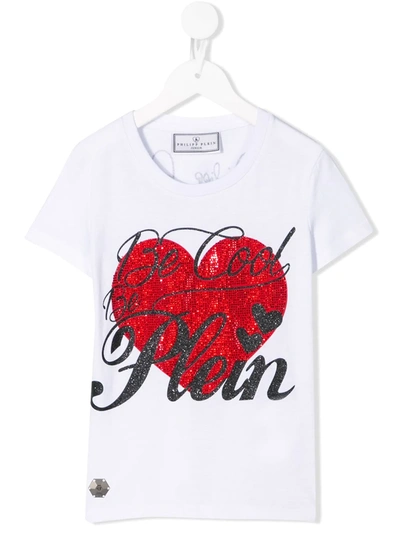 Shop Philipp Plein Junior Love Round Neck T-shirt In White