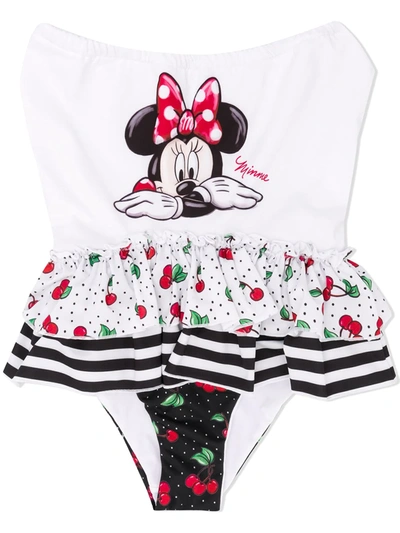 Shop Monnalisa Minnie Mouse Print Swimsuit In White