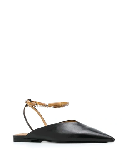 Shop Jil Sander Bamboo Ankle-bracelet Ballerina Shoes In Black