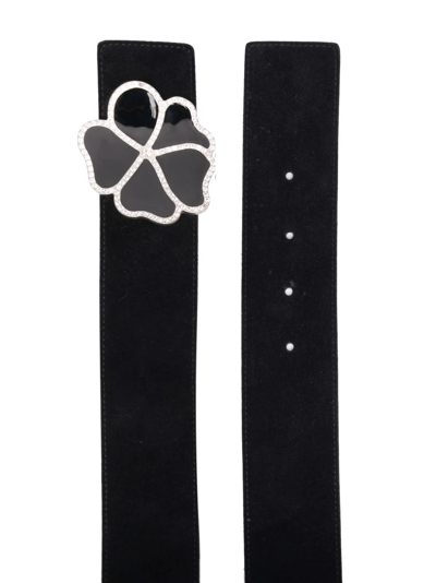 Shop Saint Laurent Crystal-embellished Floral Belt In Black