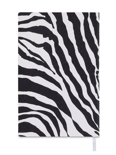 Dolce & Gabbana Small Zebra-print Leather Ruled Notebook In Black