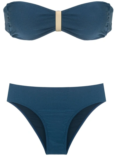 Shop Lygia & Nanny Ester Trilobal Bandeau Bikini Set In Blue