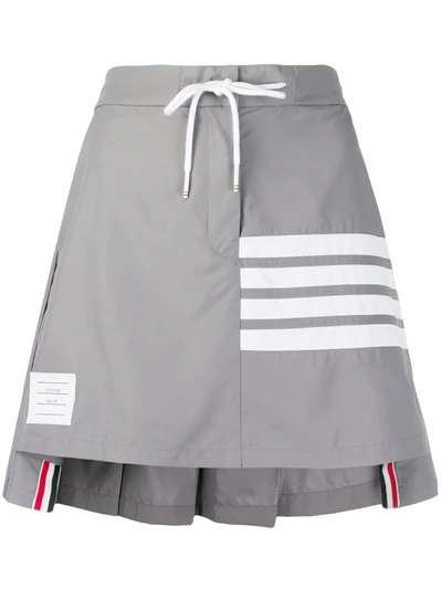 Shop Thom Browne Flyweight Tech Pleated 4-bar Miniskirt In Grey