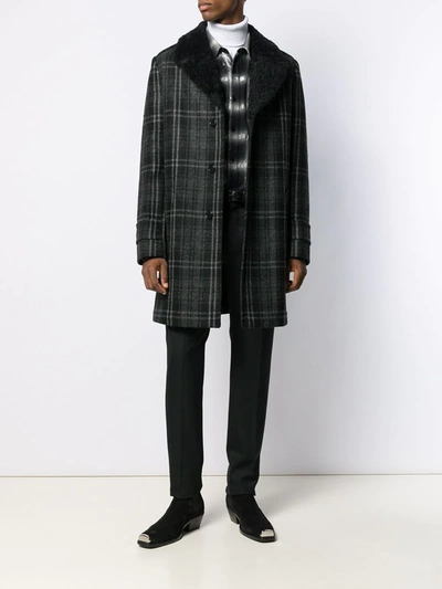 Saint Laurent Wool Coat Faux Fur Collar In Black