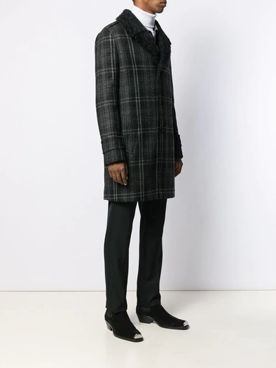 Saint Laurent Wool Coat Faux Fur Collar In Black