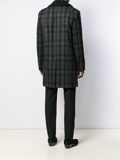 Saint Laurent Wool Coat Faux Fur Collar In Black