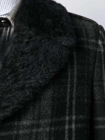 Saint Laurent Wool Coat Faux Fur Collar In Black