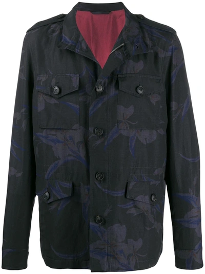 Shop Etro Concealed Zipped Floral Print Coat In Blue