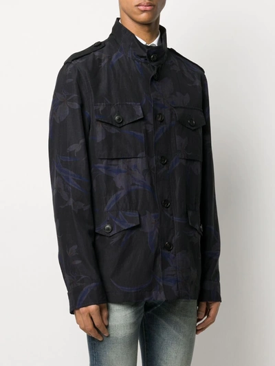 Shop Etro Concealed Zipped Floral Print Coat In Blue