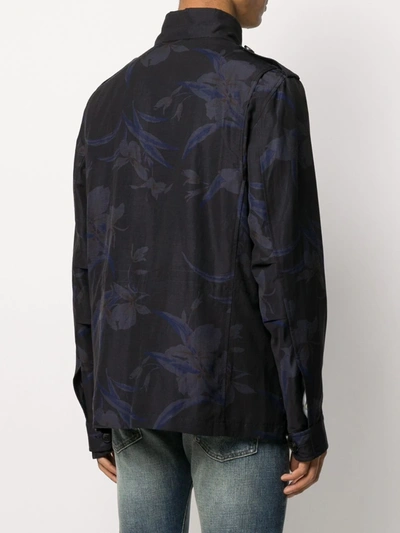 Shop Etro Concealed Zipped Floral Print Coat In Blue