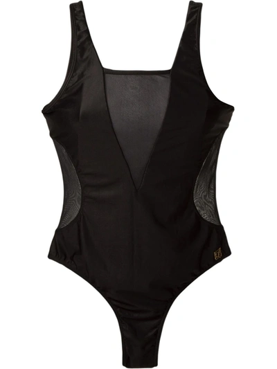 Shop Brigitte Sheer Panels Swimsuit In Black