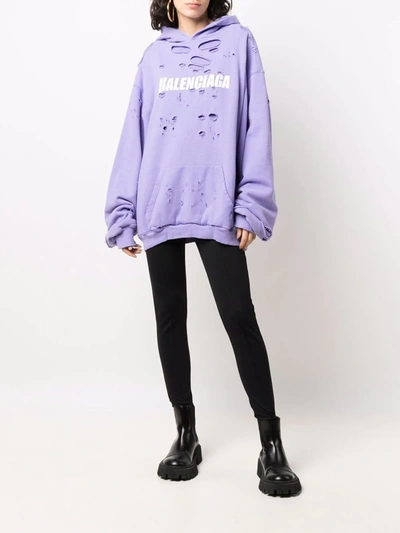 Shop Balenciaga Caps Destroyed Hoodie In Purple