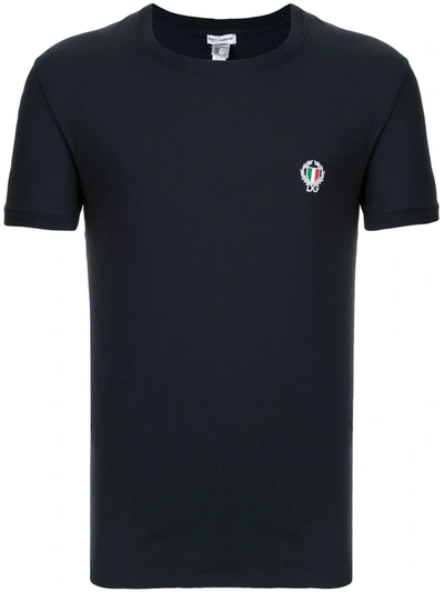 Shop Dolce & Gabbana Embroidered Cotton T-shirt In Blue