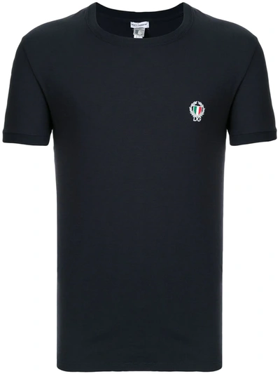 Dolce & Gabbana Crown And Laurel Patch Crewneck T-shirt In Blue