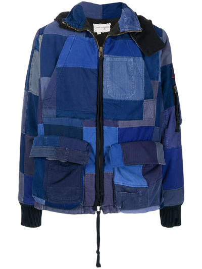 Shop Greg Lauren Patchwork-design Coat In Blue