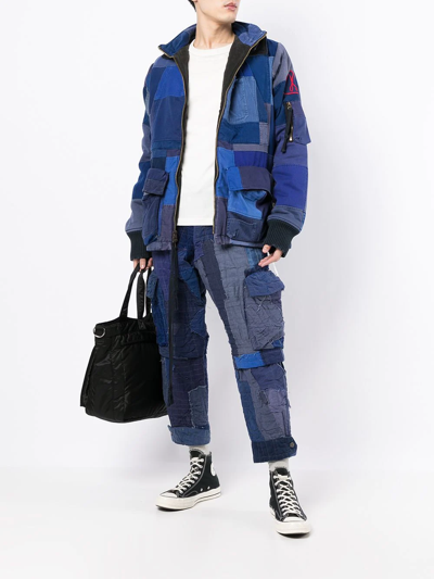 Shop Greg Lauren Patchwork-design Coat In Blue