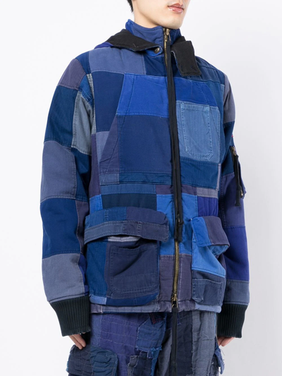 Shop Greg Lauren Patchwork-design Coat In Blue