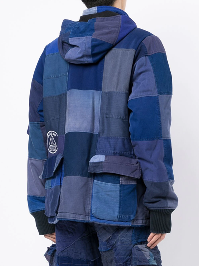 Shop Greg Lauren Patchwork-design Coat In Blue