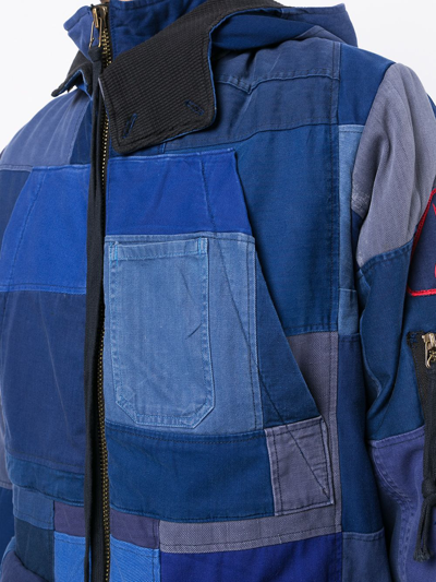 Shop Greg Lauren Patchwork-design Coat In Blue