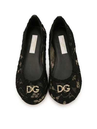 Shop Dolce & Gabbana Crystal-embellished Lace Ballerina Shoes In Black